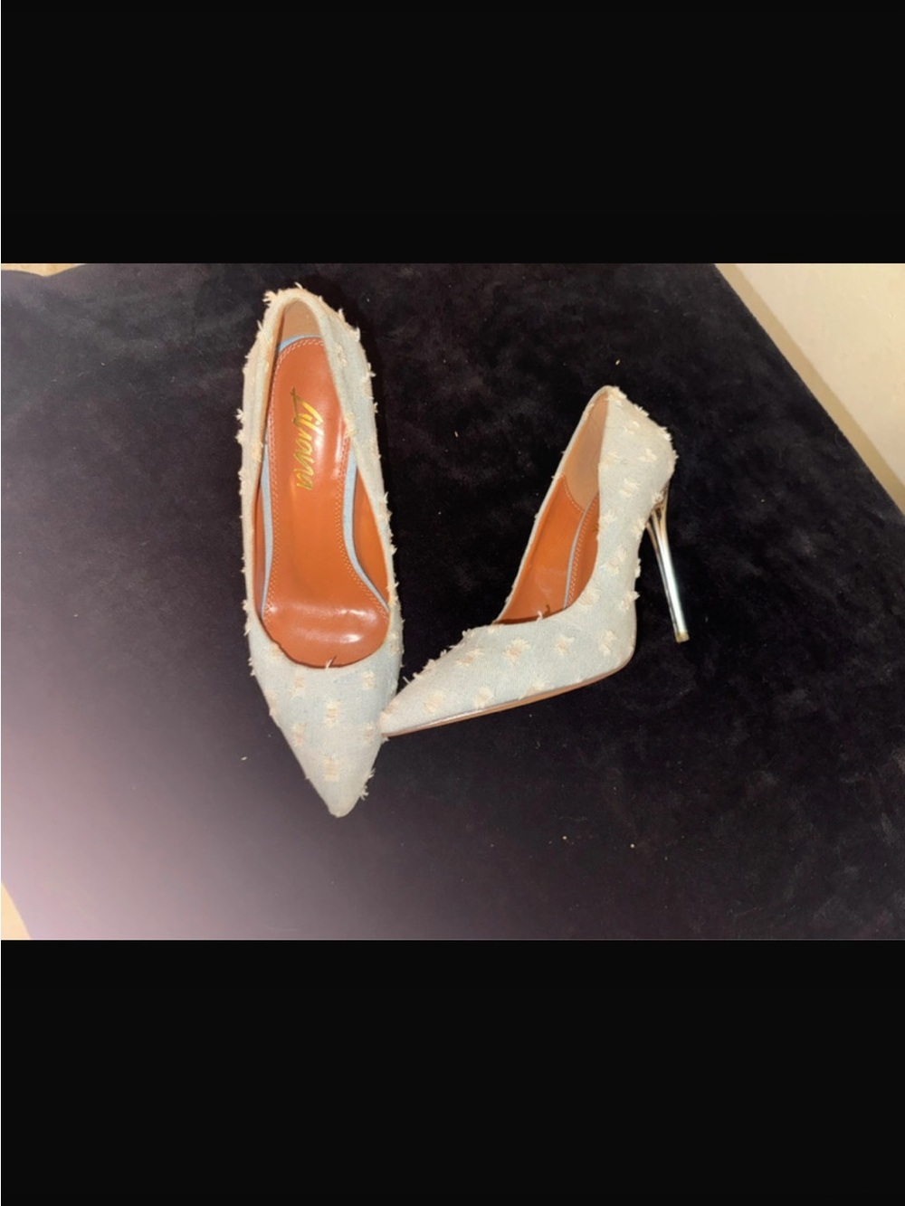 Women's Pointed Denim Stiletto Pumps in Light Blue